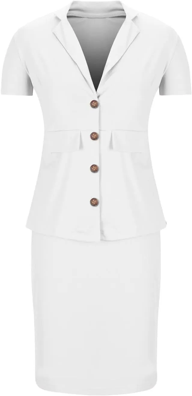 HGps8w Plus Size 2 Piece Sets for Women Summer Dressy Short Sleeve Blazer Knee Lenght Pencil Skirt Elegant Business Outfits