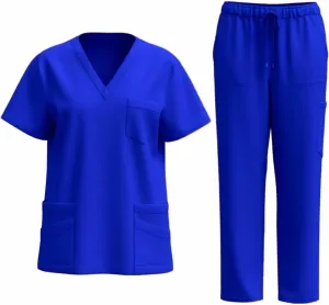 HGps8w Scrubs for Women Sets Nursing Uniform - Stretch V-Neck Top & Cargo Pants Short Sleeve Workwear with Pockets