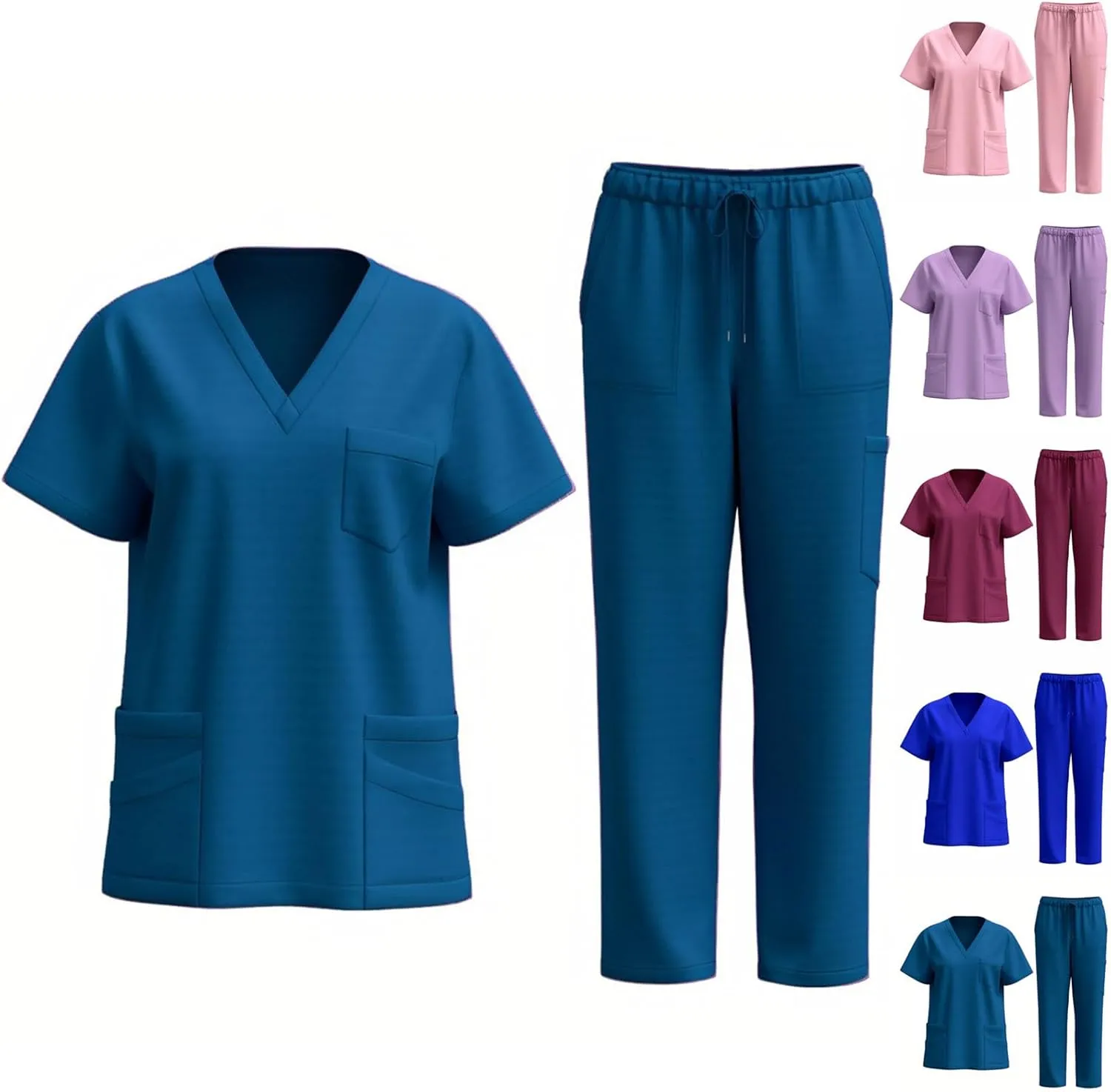 HGps8w Scrubs for Women Sets Nursing Uniform - Stretch V-Neck Top & Cargo Pants Short Sleeve Workwear with Pockets