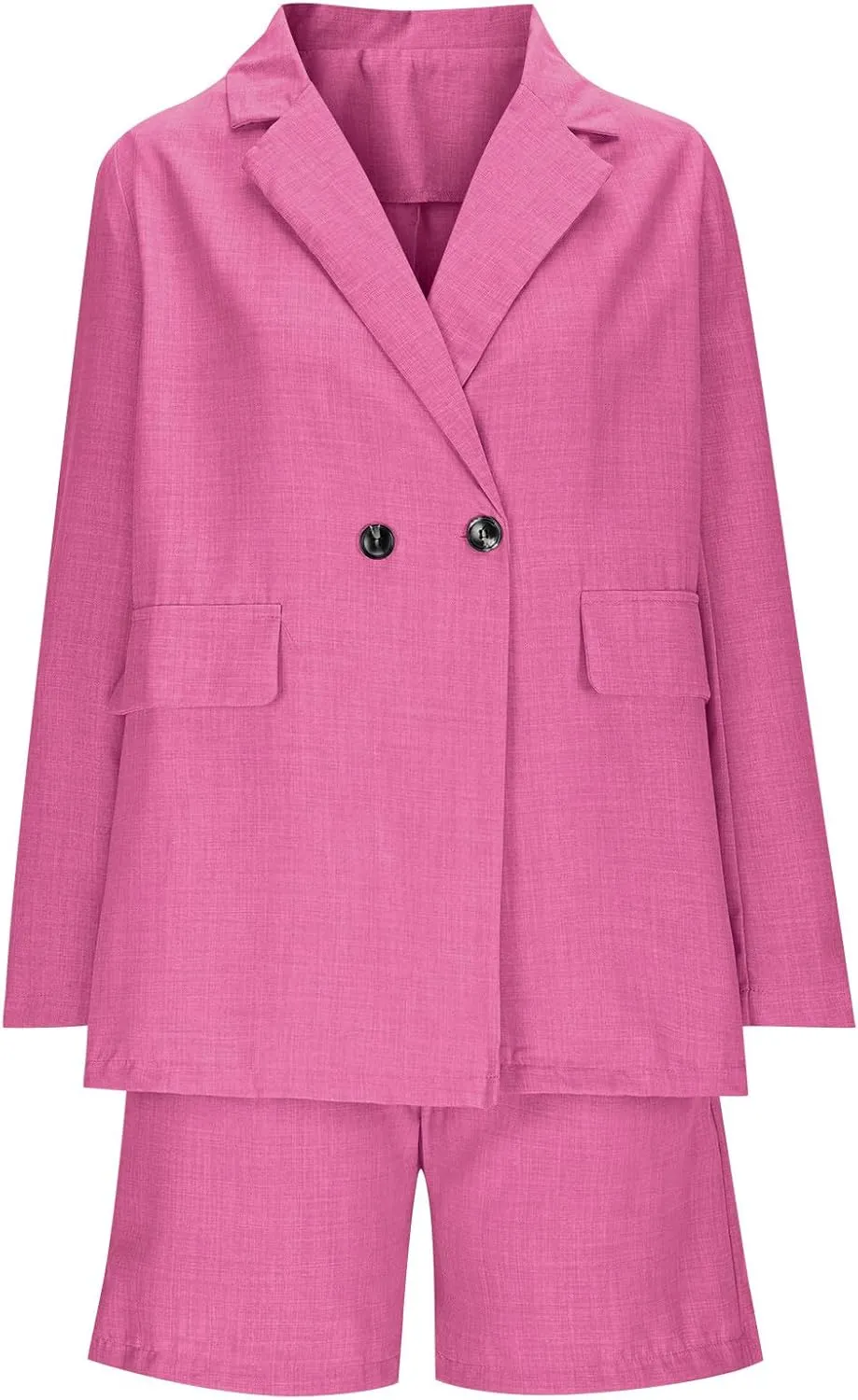 HGps8w Summer 2 Piece Outfits for Women Dressy Linen Open Front Long Sleeve Blazers Matching Shorts Business Suit Sets