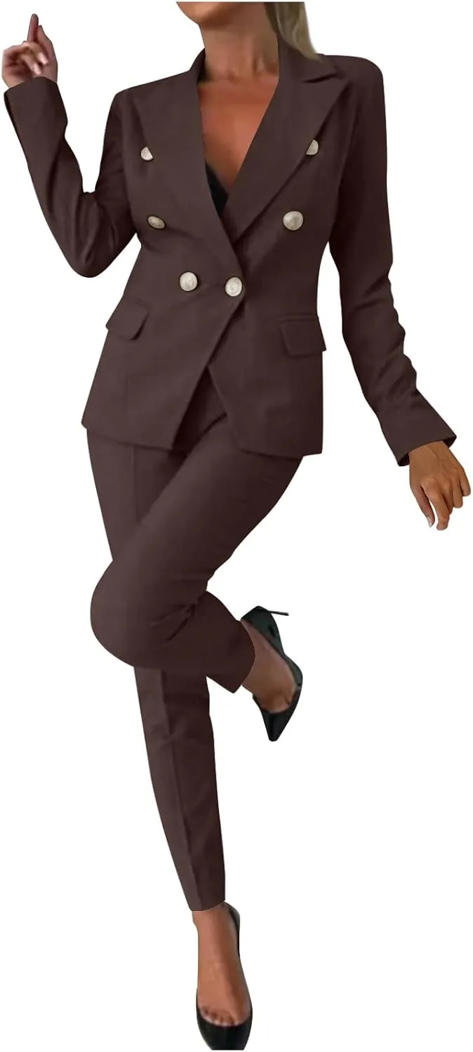 HGps8w Women's 2 Piece Outfits Dressy Classic Long Sleeve Blazers with Pencil Pants Formal Office Pant Suits