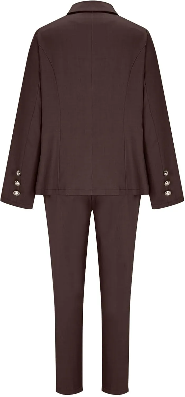 HGps8w Women's 2 Piece Outfits Dressy Classic Long Sleeve Blazers with Pencil Pants Formal Office Pant Suits