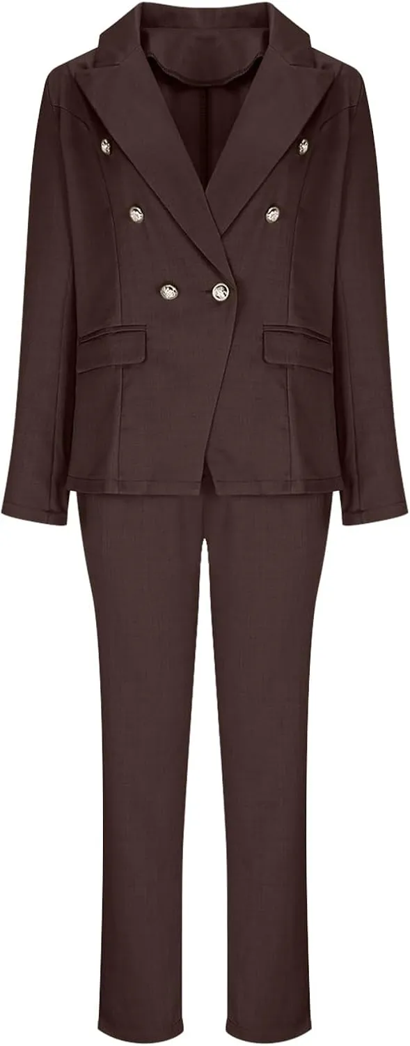 HGps8w Women's 2 Piece Outfits Dressy Classic Long Sleeve Blazers with Pencil Pants Formal Office Pant Suits
