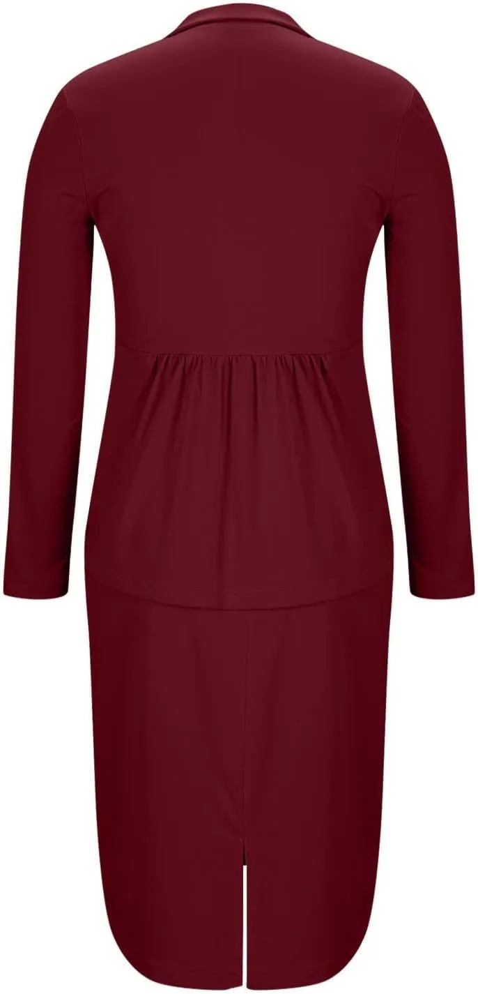 HGps8w Women's 2 Piece Outfits Dressy Long Sleeve Blazers with High Waisted Pencil Skirt Matching Summer Office Work Suits