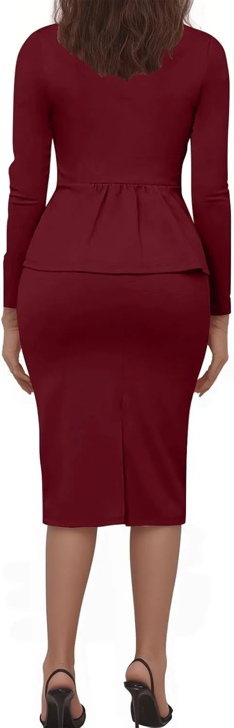 HGps8w Women's 2 Piece Outfits Dressy Long Sleeve Blazers with High Waisted Pencil Skirt Matching Summer Office Work Suits