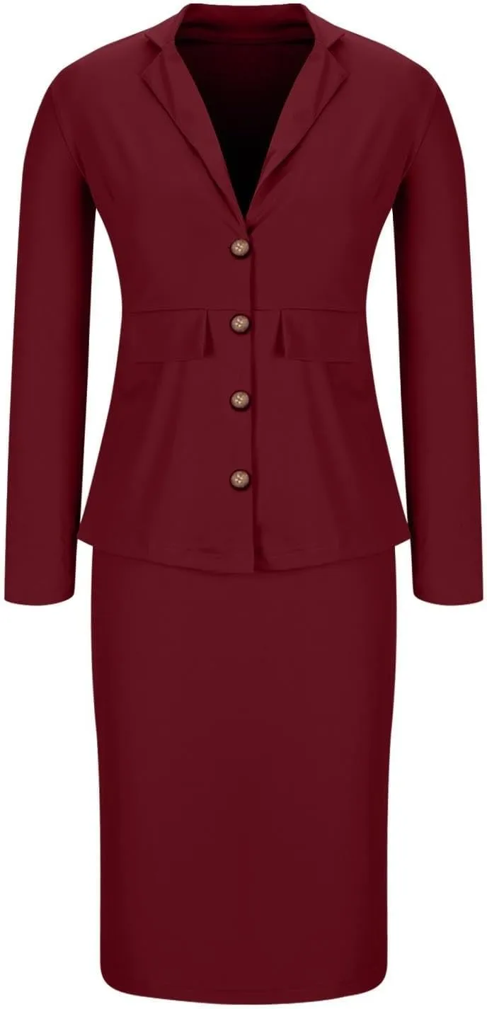 HGps8w Women's 2 Piece Outfits Dressy Long Sleeve Blazers with High Waisted Pencil Skirt Matching Summer Office Work Suits