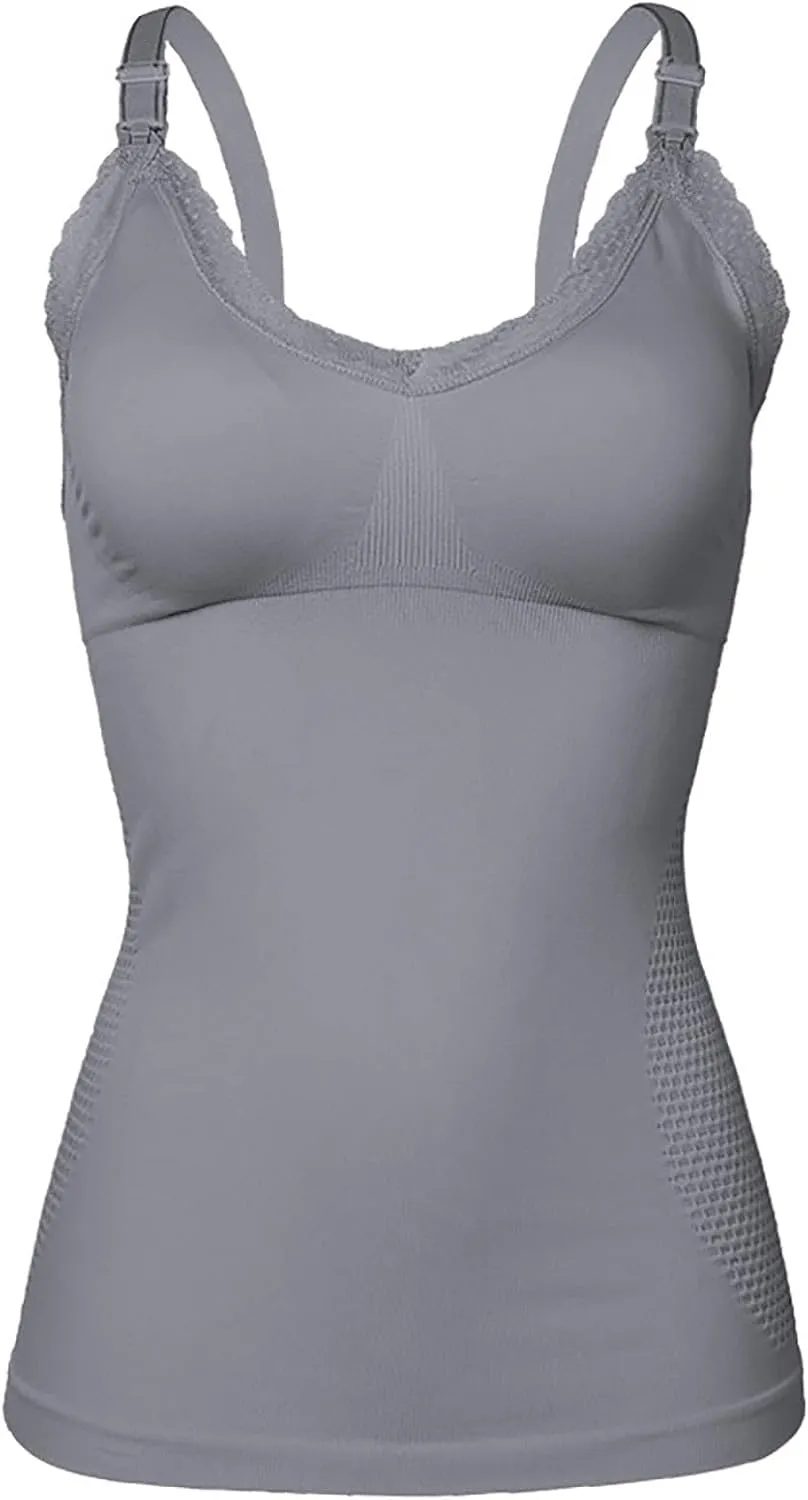 HGps8w Women's Maternity Nursing Tank Tops for Breastfeeding, Adjustable Spaghetti Straps Camisole Shapewear Built in Bra