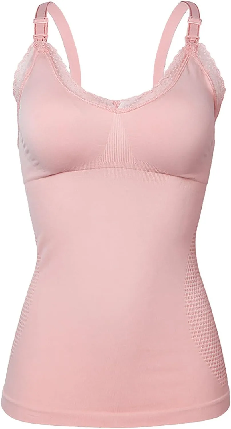 HGps8w Women's Maternity Nursing Tank Tops for Breastfeeding, Adjustable Spaghetti Straps Camisole Shapewear Built in Bra