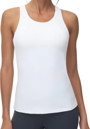High Neck Workout Tank Tops Sports Bras for Women Full Coverage Tank with Built-in Shelf Bras Racerback Yoga Gym Shirt