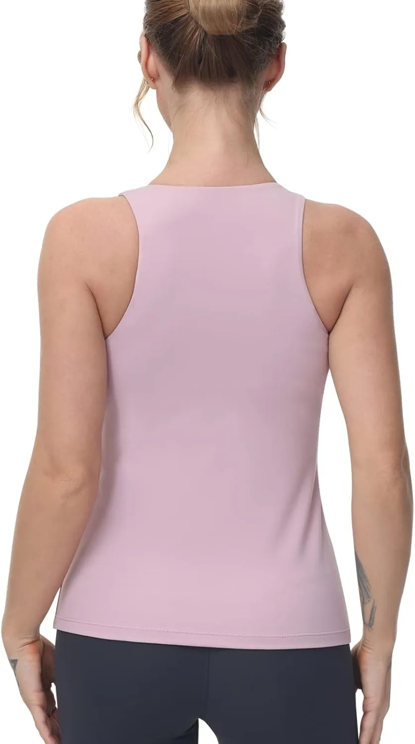 High Neck Workout Tank Tops Sports Bras for Women Full Coverage Tank with Built-in Shelf Bras Racerback Yoga Gym Shirt