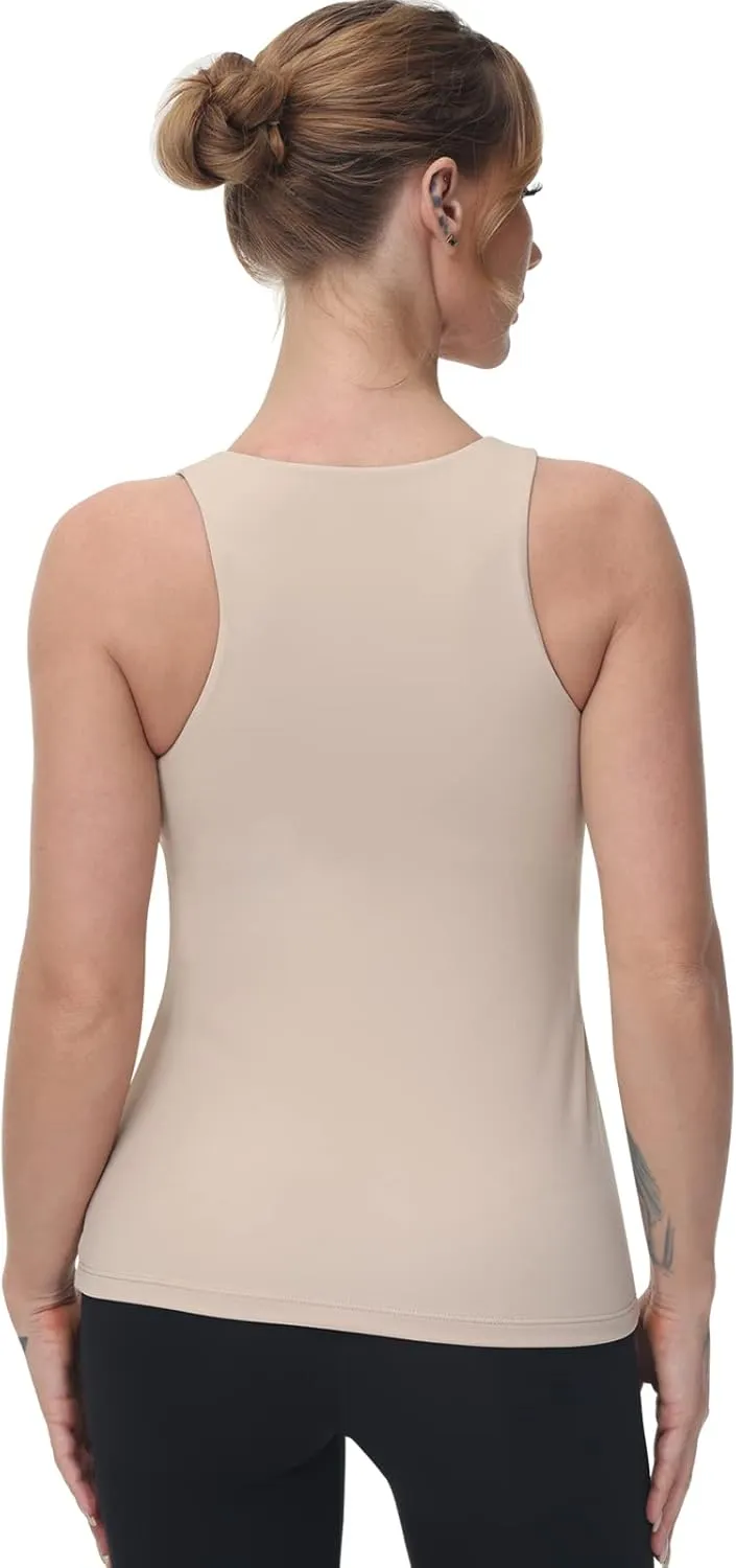 High Neck Workout Tank Tops Sports Bras for Women Full Coverage Tank with Built-in Shelf Bras Racerback Yoga Gym Shirt
