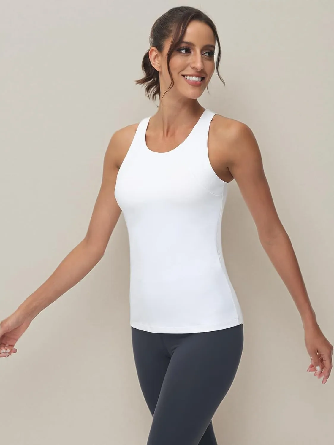 High Neck Workout Tank Tops Sports Bras for Women Full Coverage Tank with Built-in Shelf Bras Racerback Yoga Gym Shirt