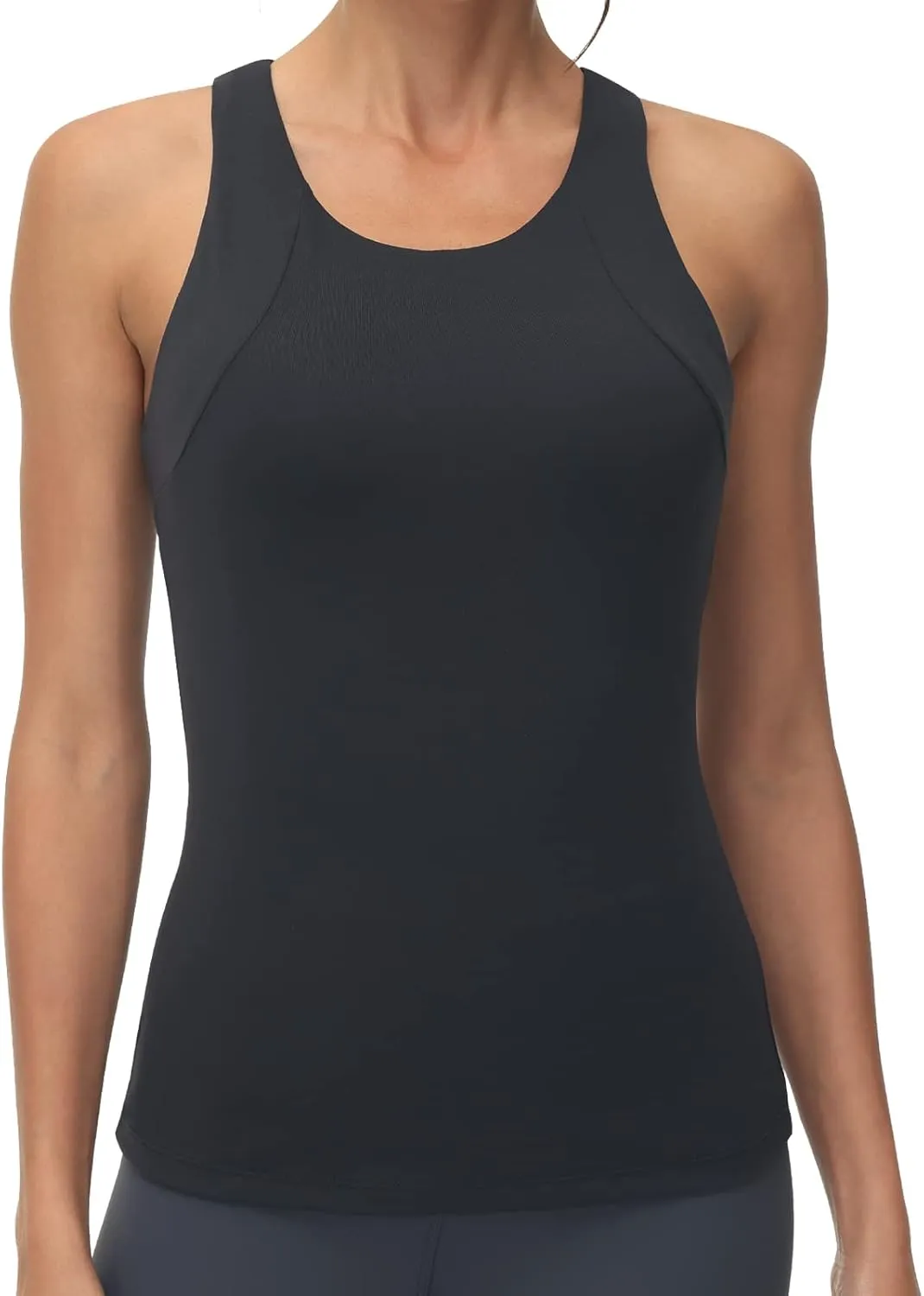 High Neck Workout Tank Tops Sports Bras for Women Full Coverage Tank with Built-in Shelf Bras Racerback Yoga Gym Shirt