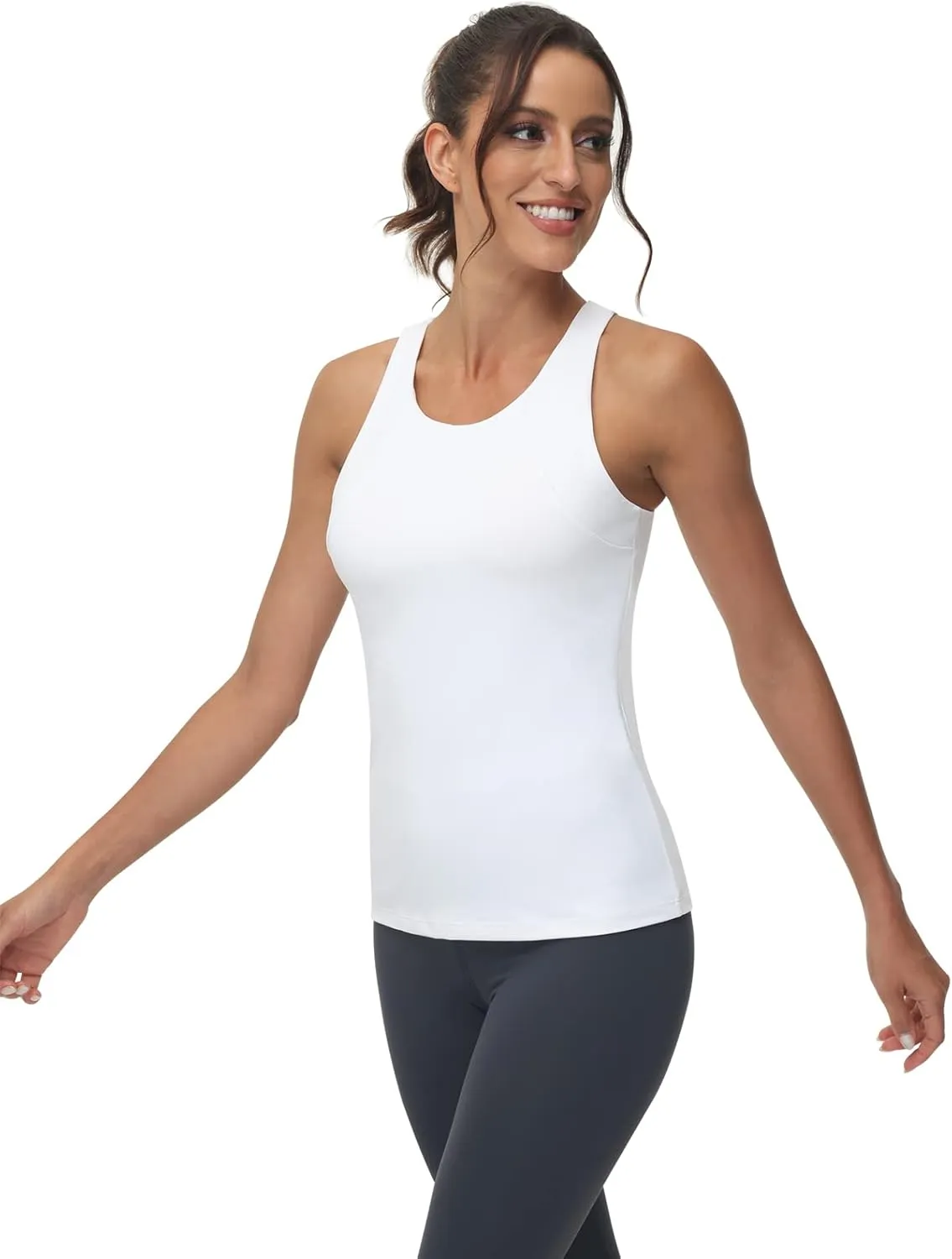 High Neck Workout Tank Tops Sports Bras for Women Full Coverage Tank with Built-in Shelf Bras Racerback Yoga Gym Shirt