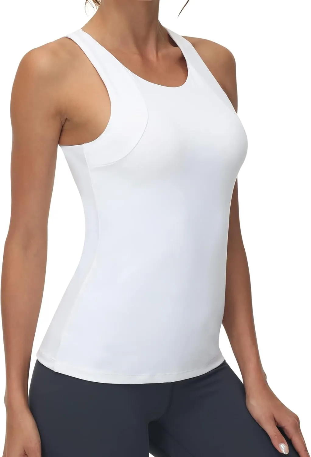 High Neck Workout Tank Tops Sports Bras for Women Full Coverage Tank with Built-in Shelf Bras Racerback Yoga Gym Shirt