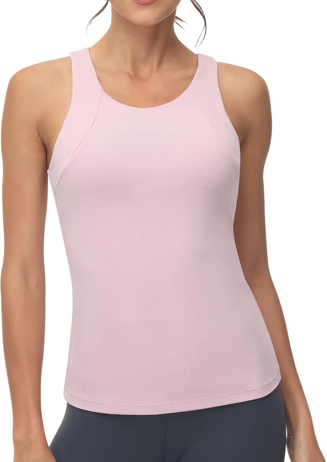 High Neck Workout Tank Tops Sports Bras for Women Full Coverage Tank with Built-in Shelf Bras Racerback Yoga Gym Shirt