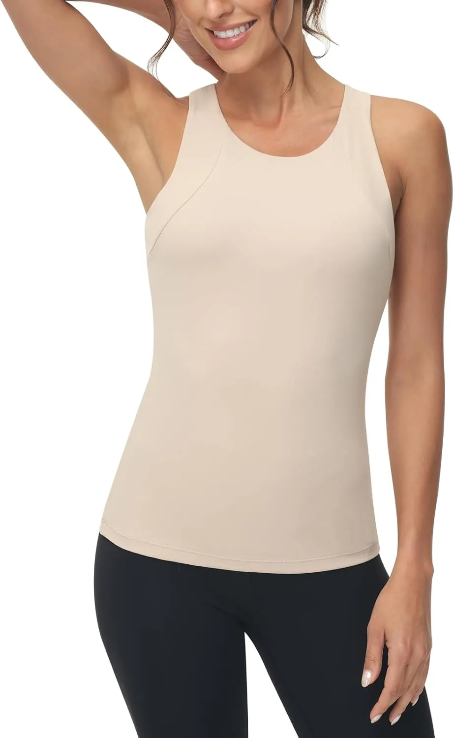 High Neck Workout Tank Tops Sports Bras for Women Full Coverage Tank with Built-in Shelf Bras Racerback Yoga Gym Shirt