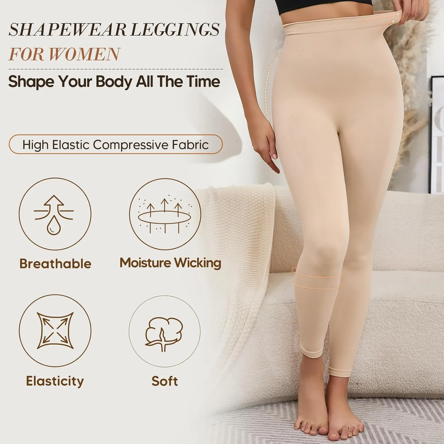 High Waisted Tummy Control Shapewear Leggings for Women Soft Pants Compression Body Shaper Butt Lifter Thigh Slimmer