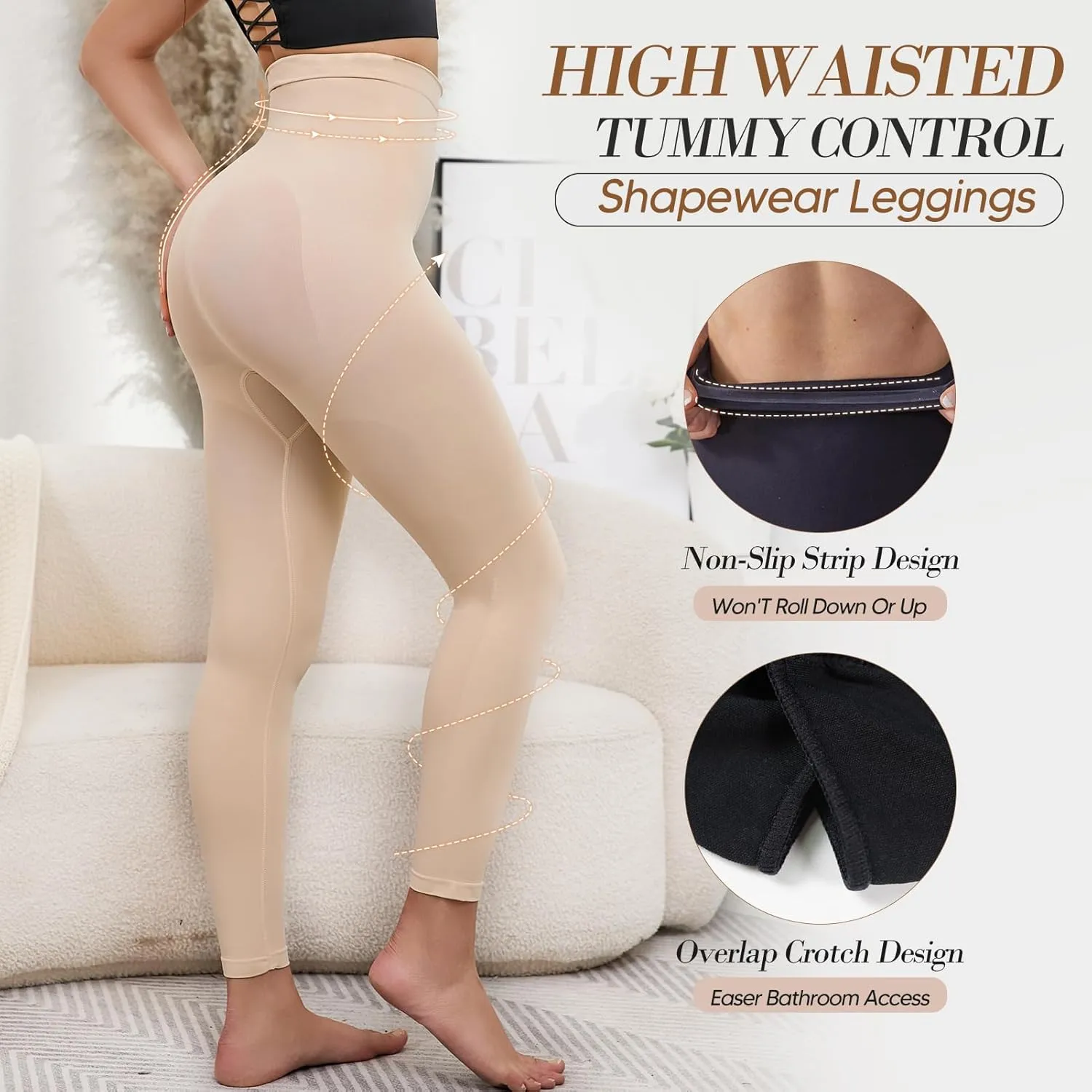 High Waisted Tummy Control Shapewear Leggings for Women Soft Pants Compression Body Shaper Butt Lifter Thigh Slimmer