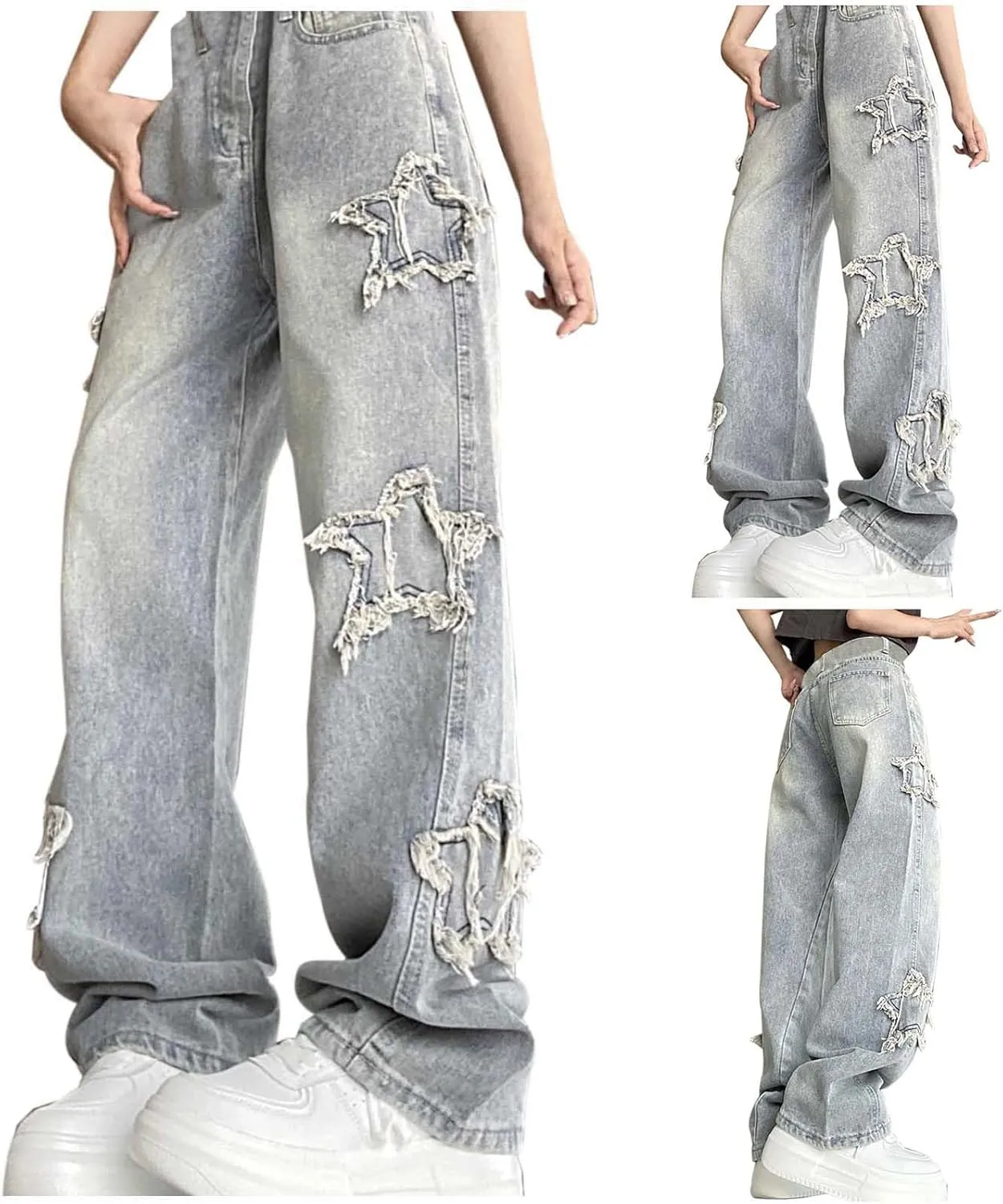 High Waisted Vintage Star Jeans for Women Chic Embroidered Straight Leg to Wide Leg Slim Fit high Rise Shorts