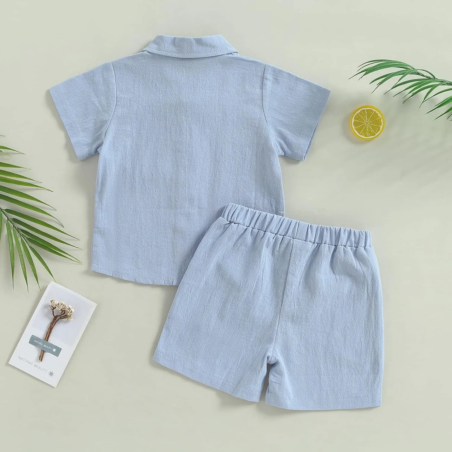 Hoanselay Baby Boy Cotton Linen Shorts Set Solid Color Short Sleeve Button Down T-Shirt Tops and Shorts Summer Outfit Clothes