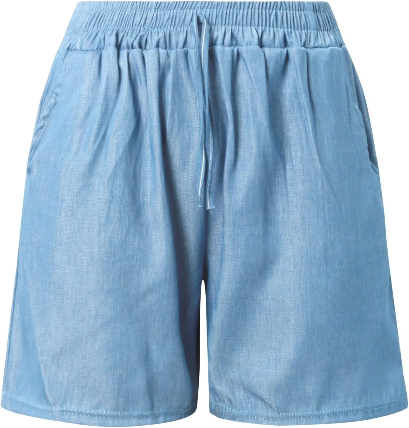 Jean Shorts for Women High Waisted Lightweight Comfy Denim Shorts Casual Drawstring Elastic Waist Long Shorts