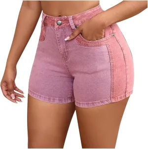 Jean Shorts for Womens High Waisted Stretchy Sexy Butt-Lifting Denim Shorts Colorblock Splicing Streetwear Hot Shorts