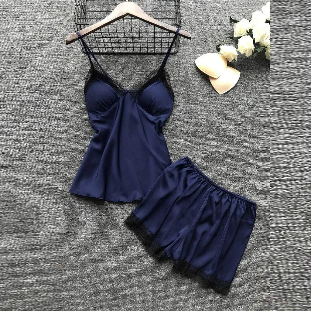 JiXiang Sleepwear for Women Pajama Set 4 Piece Sexy Silk Satin Pajamas Set Lingerie Floral Lace Cami Sleepwear with Robe