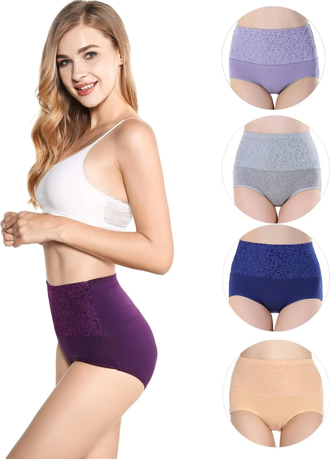Kinyanco High Waist Tummy Control Panties for Women, Cotton Underwear No Muffin Top Shapewear Brief Panties
