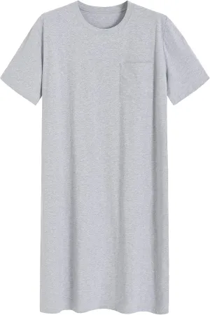 Latuza Men's Cotton Nightshirt Short Sleeves Sleep Shirt Nightgown