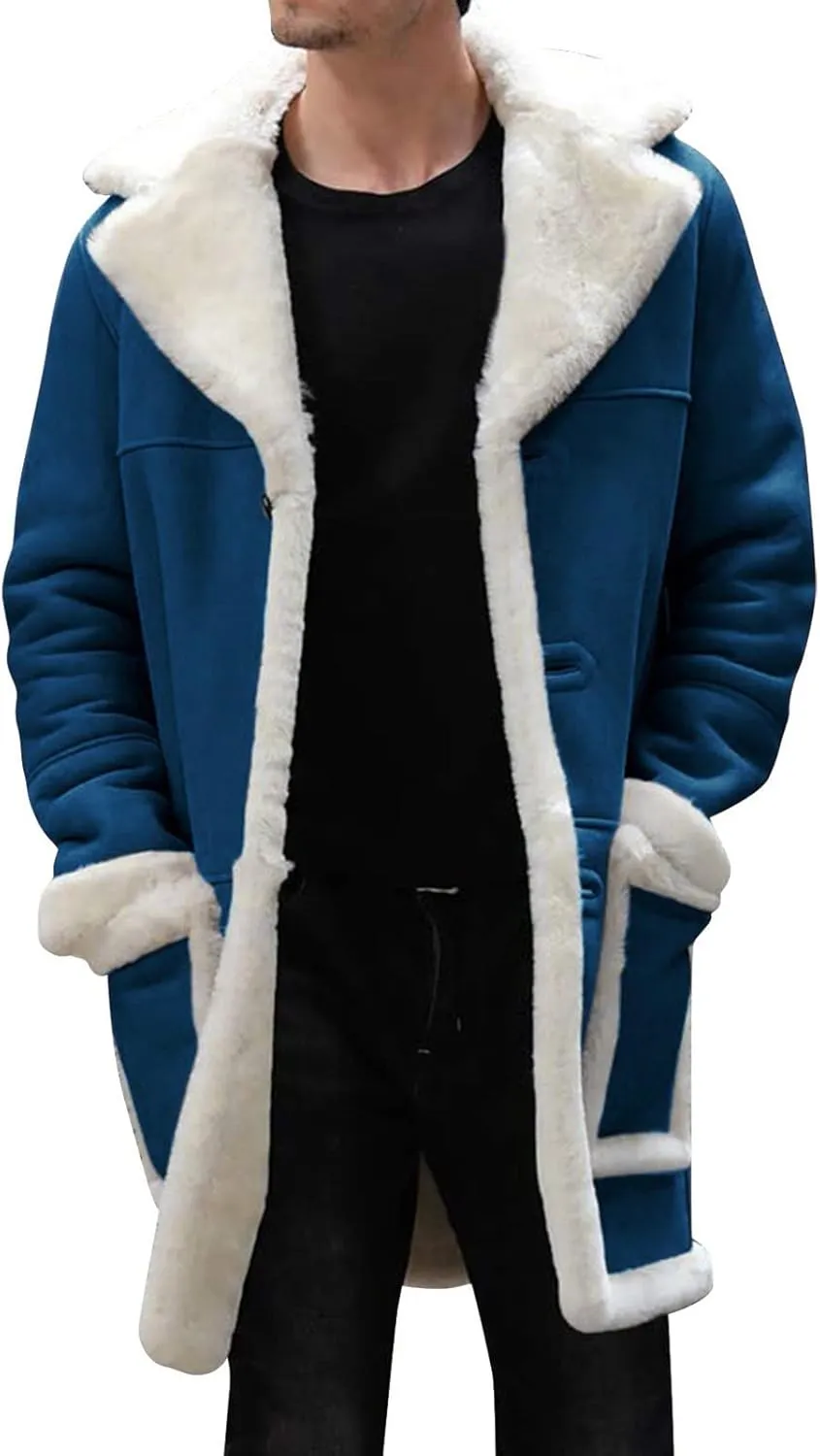LCMTWX Mens Jackets Cardigan Coat Solid Color Buttons Coat Jacket Wool Long Sleeve Warm Coat Turn-down Collar Coat Men's