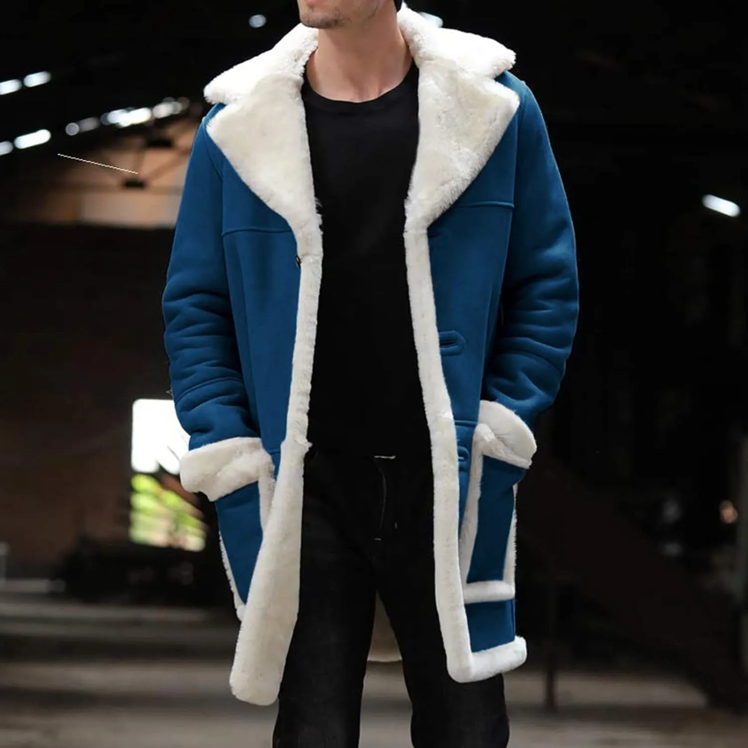 LCMTWX Mens Jackets Cardigan Coat Solid Color Buttons Coat Jacket Wool Long Sleeve Warm Coat Turn-down Collar Coat Men's