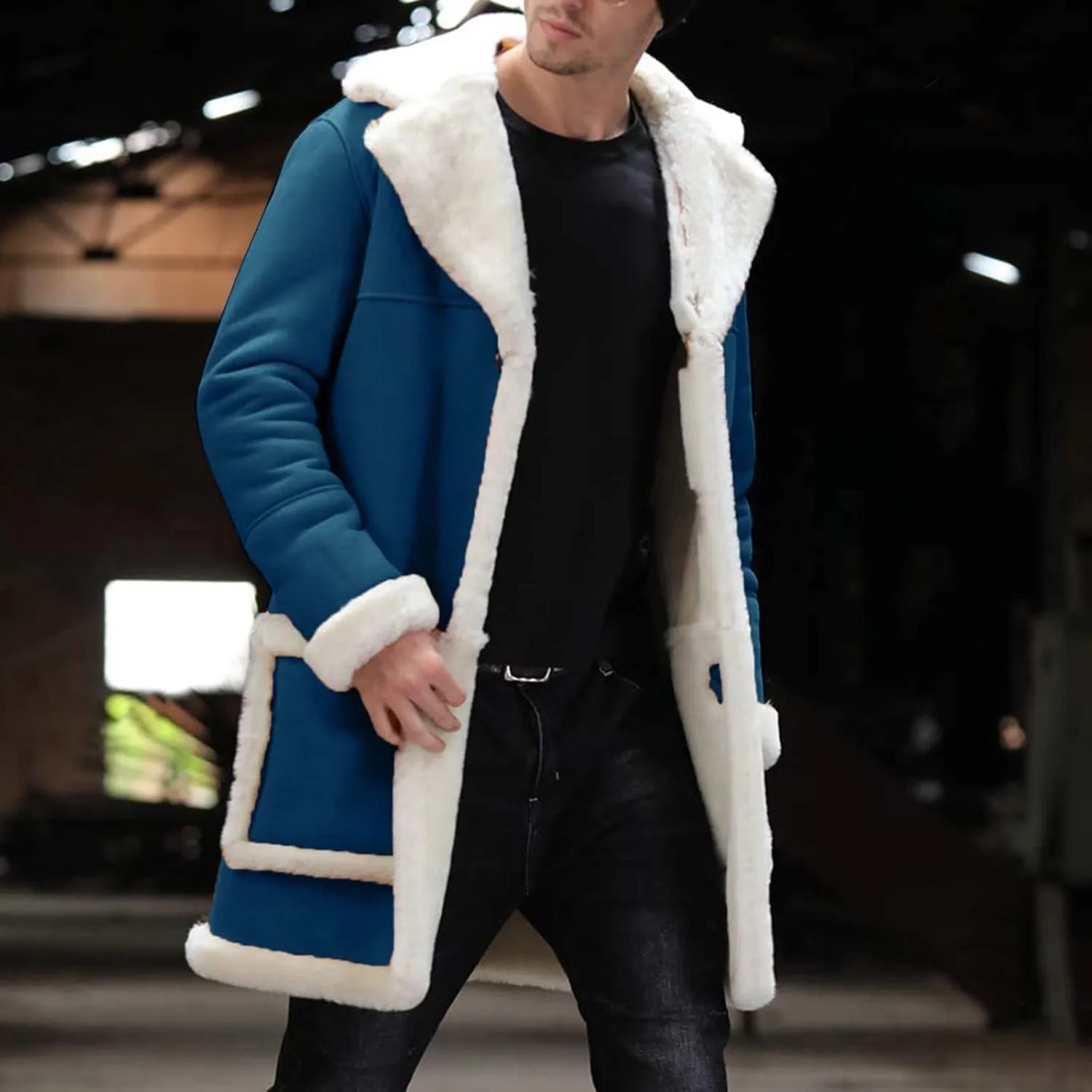 LCMTWX Mens Jackets Cardigan Coat Solid Color Buttons Coat Jacket Wool Long Sleeve Warm Coat Turn-down Collar Coat Men's