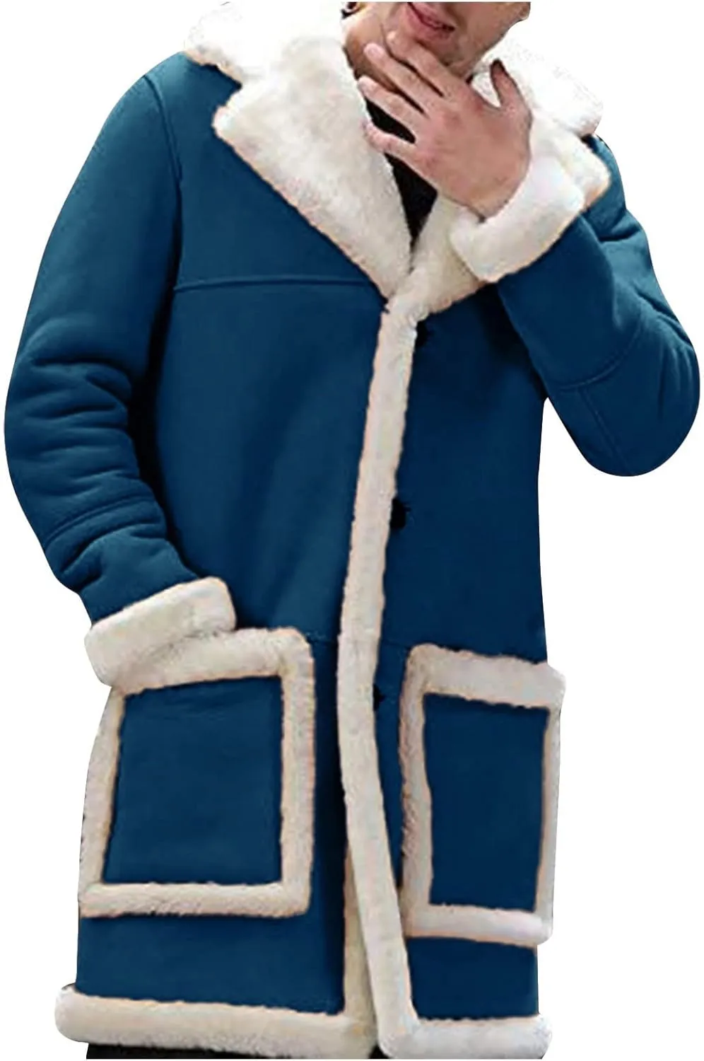 LCMTWX Mens Jackets Cardigan Coat Solid Color Buttons Coat Jacket Wool Long Sleeve Warm Coat Turn-down Collar Coat Men's