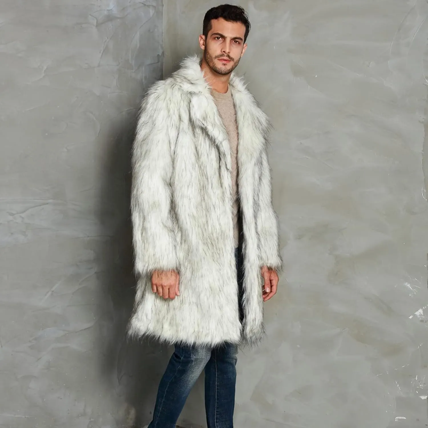 LCMTWX Mens Winter Coats Outerwear Single-breasted Solid Color Lapel Long Sleeve Coat Cardigan Plush Long Coat Mens Coats