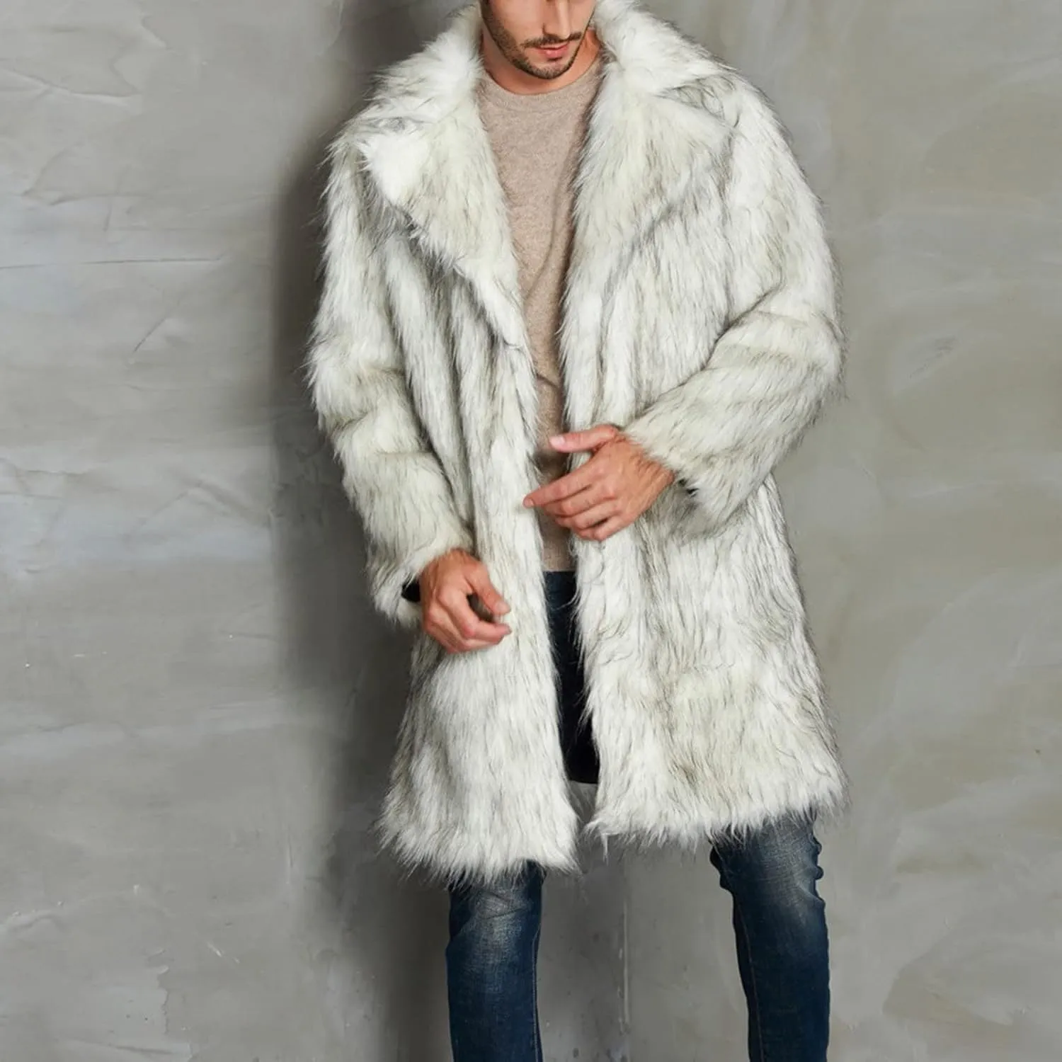LCMTWX Mens Winter Coats Outerwear Single-breasted Solid Color Lapel Long Sleeve Coat Cardigan Plush Long Coat Mens Coats