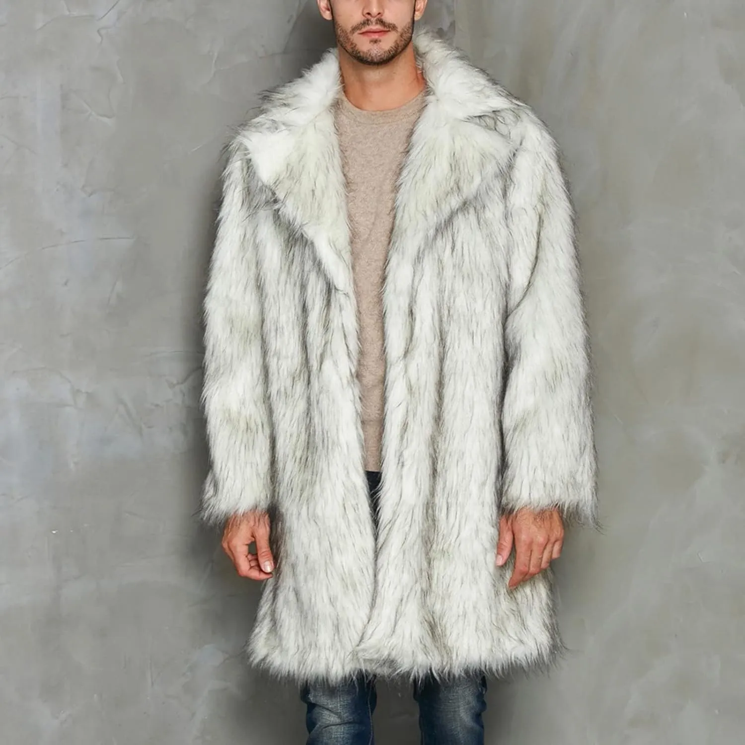 LCMTWX Mens Winter Coats Outerwear Single-breasted Solid Color Lapel Long Sleeve Coat Cardigan Plush Long Coat Mens Coats