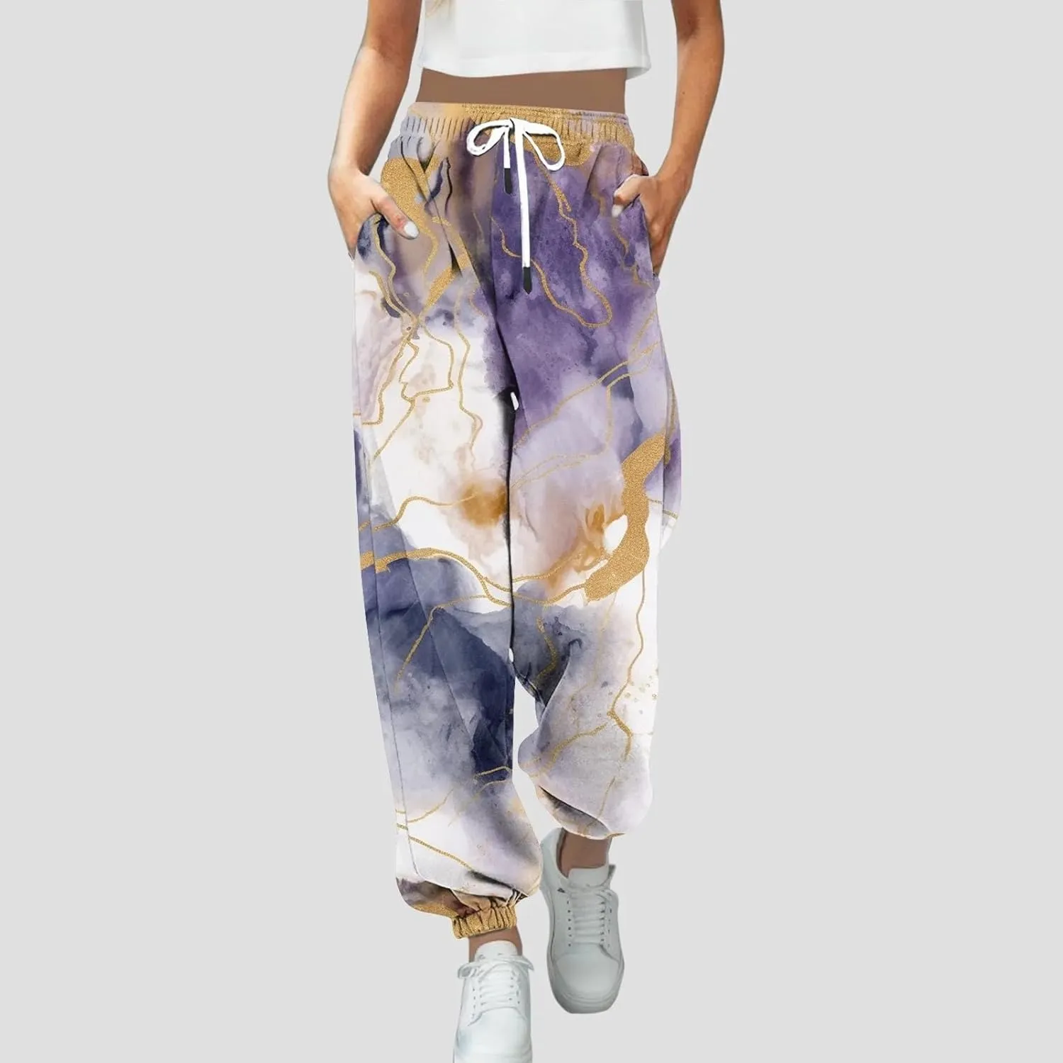 LCMTWX Women Sweatpants with Pockets Drawstring Elastic Waisted Heart Print Bottom Pants Baggy Comfortable Joggers for