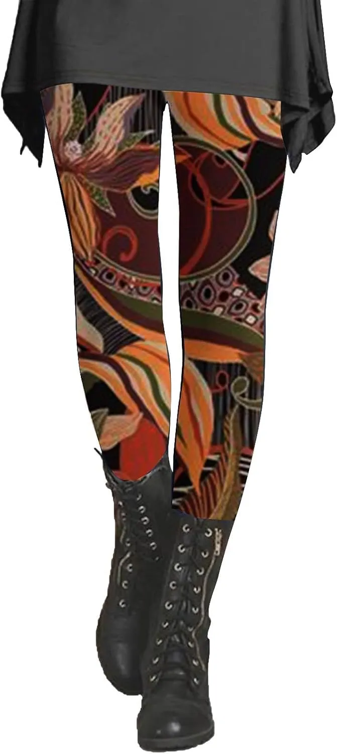 LCMTWX Womens Leggings with Pocket Leggings Artistic Printed Soft Stretchy Pants for Women Soft Athletic Tummy Control