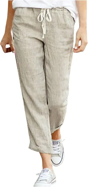 Linen Pants for Women Beach Vacation Elastic Waist Drawstring Trousers 2025 Summer Casual Straight Legs Gauze Pants
