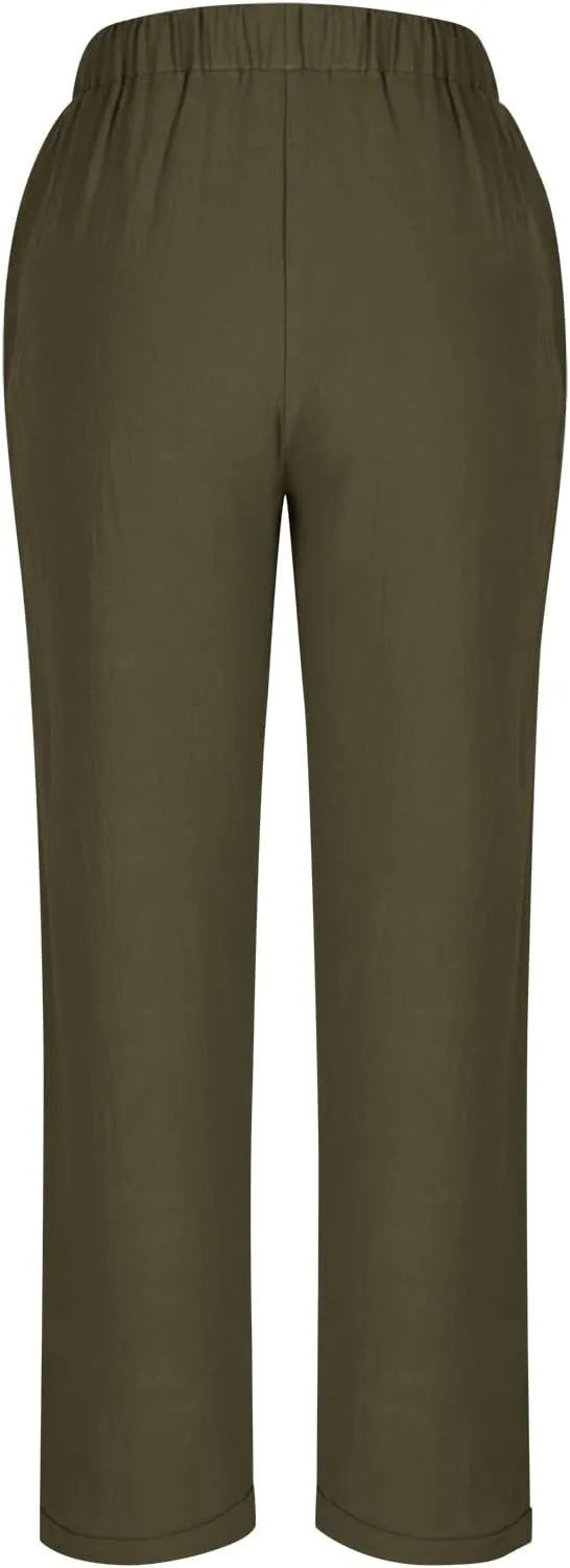Linen Pants for Women Beach Vacation Elastic Waist Drawstring Trousers 2025 Summer Casual Straight Legs Gauze Pants