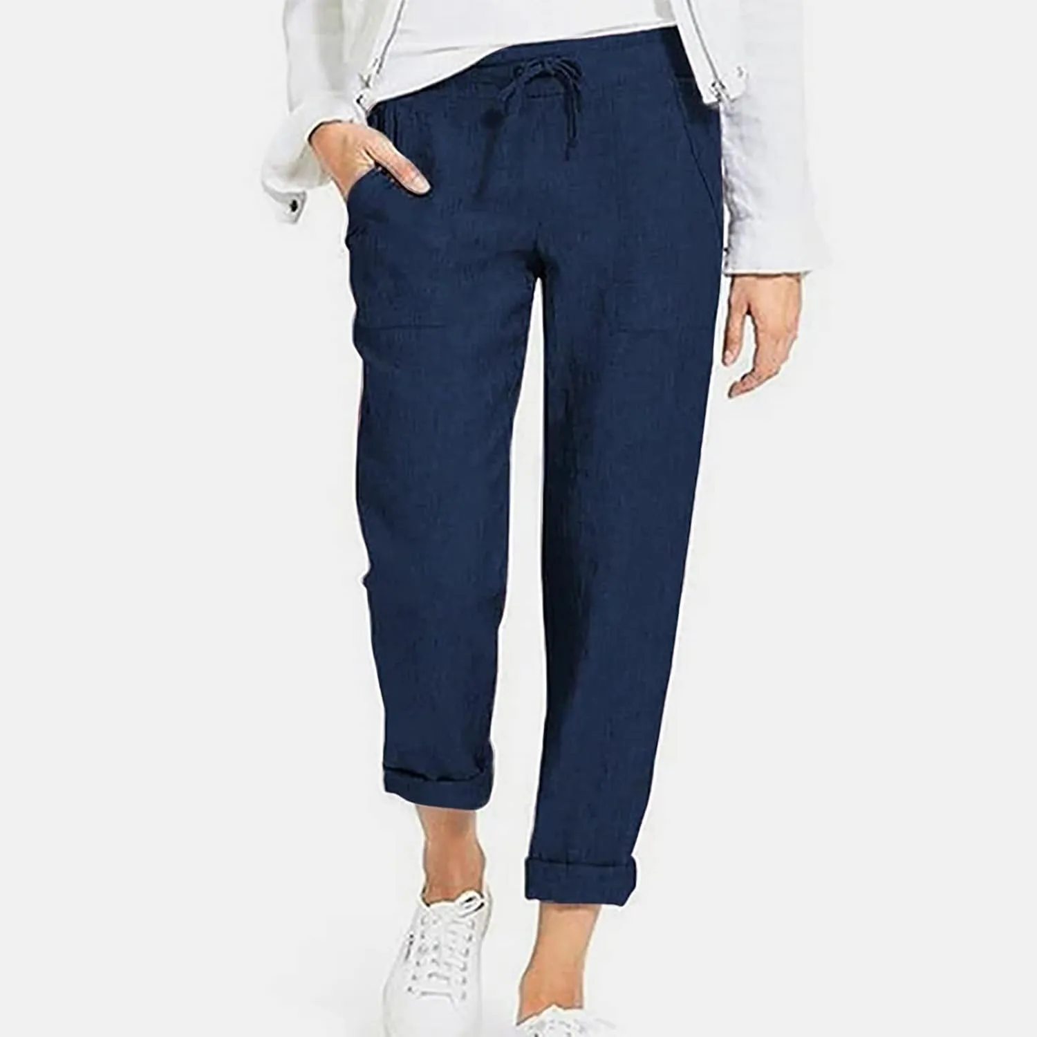 Linen Pants for Women Dressy Summer Straight Leg Pants Boho Cotton Linen Beach Vacation Lounge Trousers with Pockets