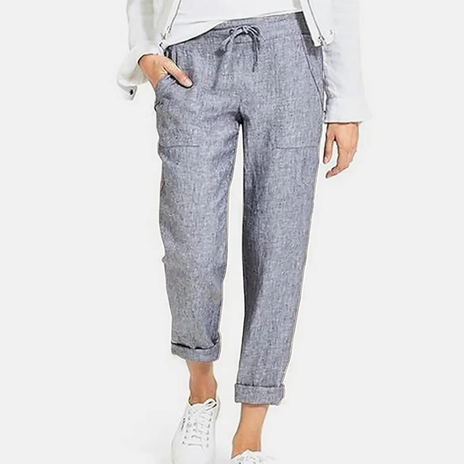 Linen Pants for Women Dressy Summer Straight Leg Pants Boho Cotton Linen Beach Vacation Lounge Trousers with Pockets