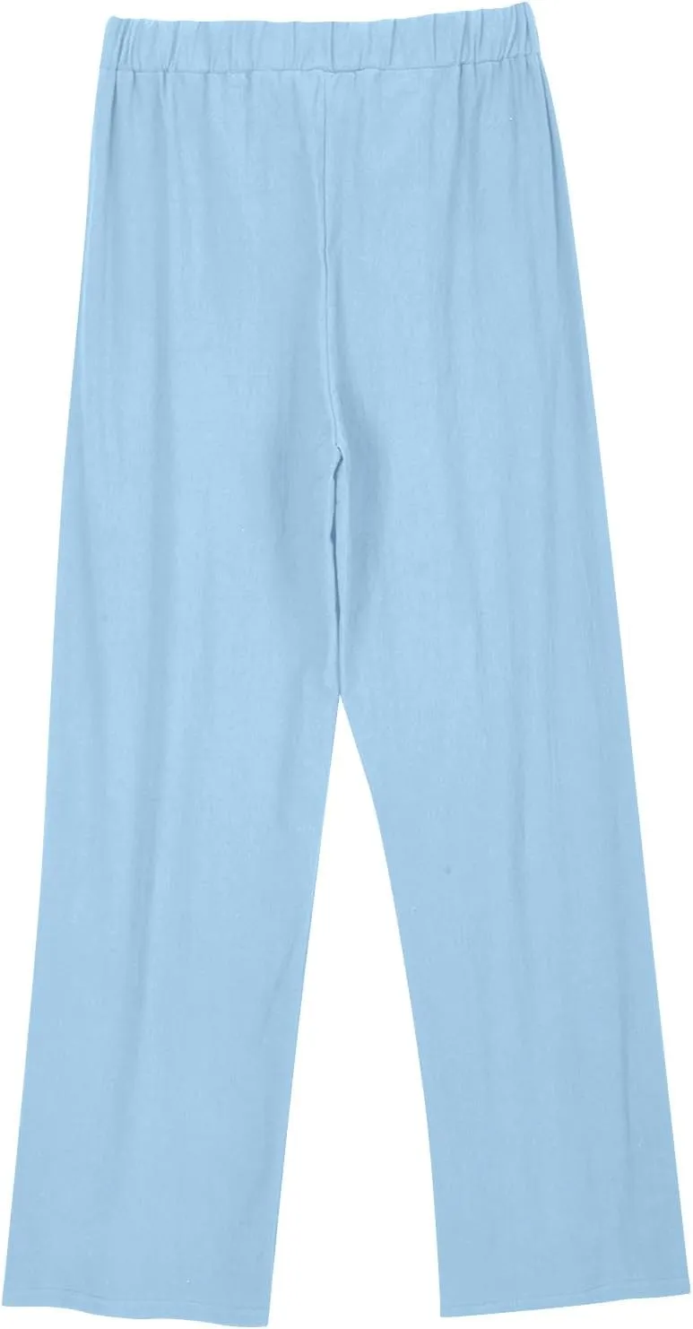 Linen Sets for Women 2 Piece Long Sleeve Button Tops Shirt & Wide Leg Pants with Pockets Dressy Linen Outfits