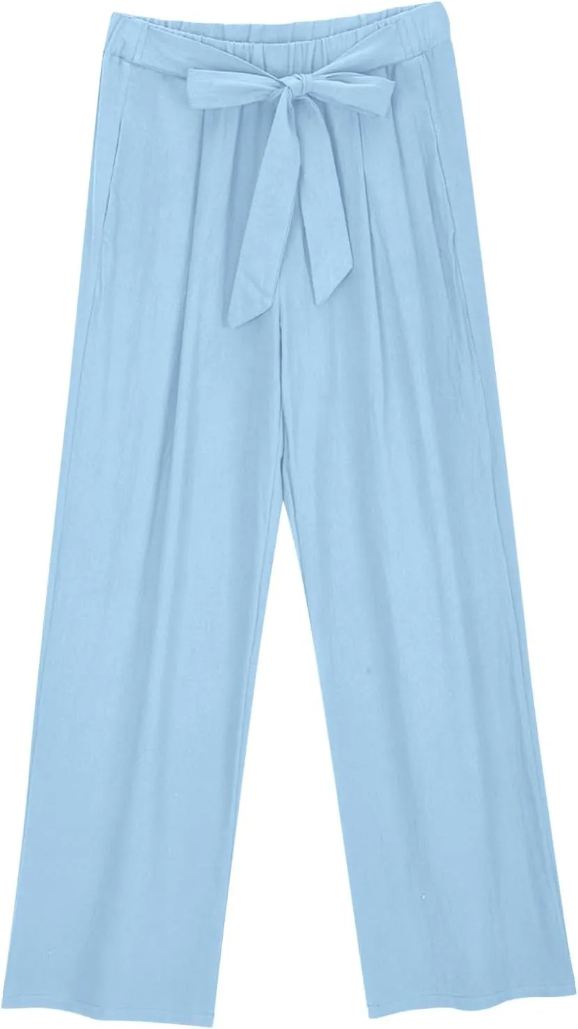 Linen Sets for Women 2 Piece Long Sleeve Button Tops Shirt & Wide Leg Pants with Pockets Dressy Linen Outfits