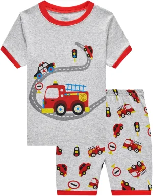 Little Boys Short Set Pajamas for Boys 100% Cotton Toddler Train Dinosaur Sleepwear Summer Clothes Size 2-7T