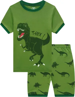 Little Boys Short Set Pajamas for Boys 100% Cotton Toddler Train Dinosaur Sleepwear Summer Clothes Size 2-7T