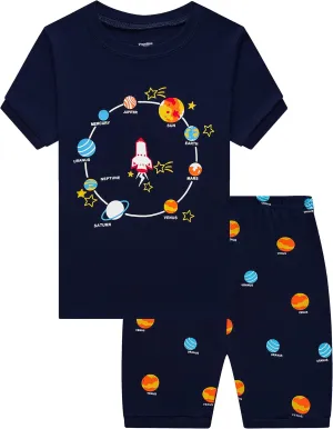 Little Boys Short Set Pajamas for Boys 100% Cotton Toddler Train Dinosaur Sleepwear Summer Clothes Size 2-7T