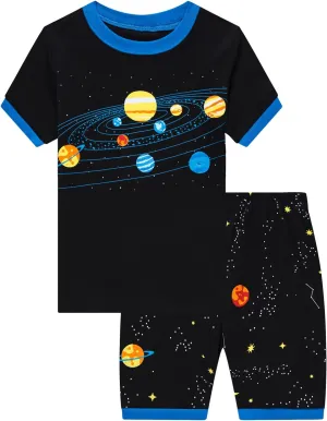 Little Boys Short Set Pajamas for Boys 100% Cotton Toddler Train Dinosaur Sleepwear Summer Clothes Size 2-7T