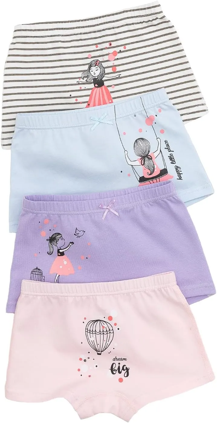 Little Girls Cotton Boy Shorts Toddler Panties Baby Princess Underwear (Pack of 4)